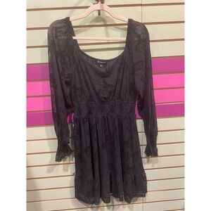 MERIGOLD KISS Womens Black Western Cowboy Cactus Mesh Long Sleeve Dress S rodeo